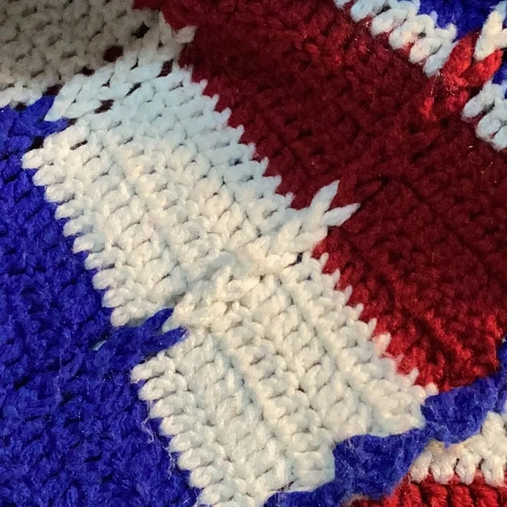 Handmade Crocheted Red, White & Blue Throw - Picture 3 of 3